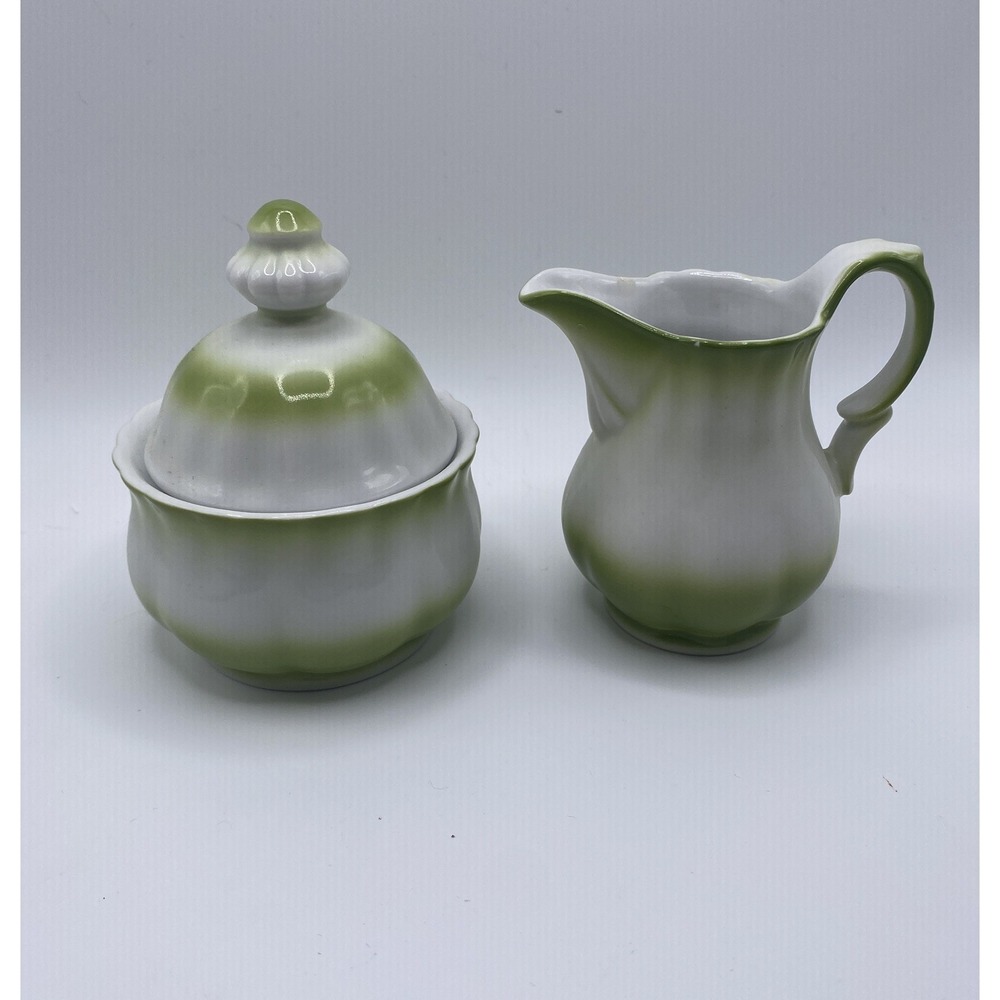 Vtg Wundsiedel Retsch & Co. Bavaria Germany Green White Porcelain Sugar Creamer